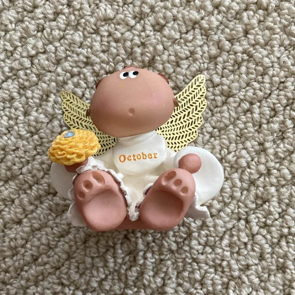 October Angel Figurine with Gold Wings Collectible Month Libra Cream Yellow